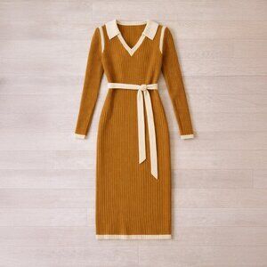 Women’s Brown Ribbed Knit Midi Dress Size L